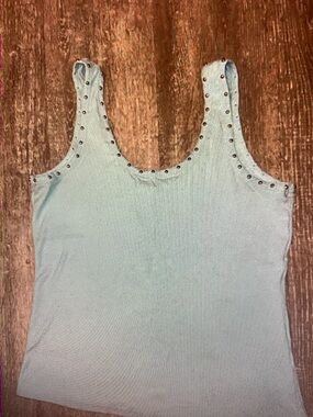 Stud-Accent Light Blue Women's Tank Top